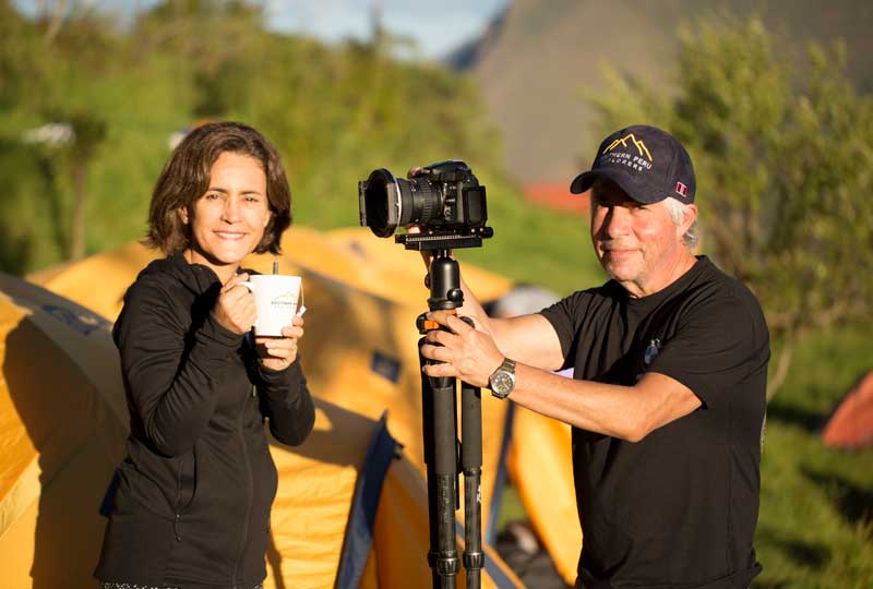 Trekking and filming equipment in the Choquequirao tour camp