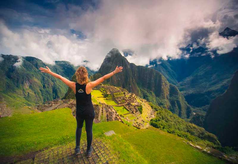 Traveler contemplating Machu Picchu from the panoramic viewpoint