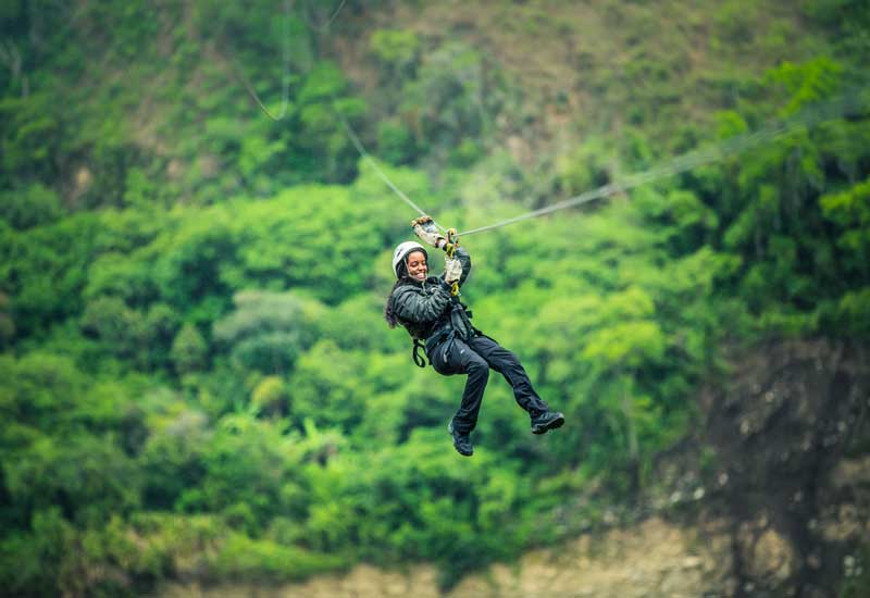 Zipline in the jungle during the Inca Jungle Trek