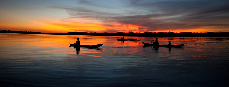 Incredible sunset of Sandoval Lake in Tambopata National Reserve