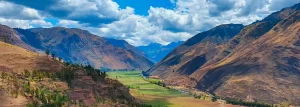 Sacred Valley of the Incas in Peru showing mountains, Urubamba River, agricultural terraces, and traditional villages in the Andes