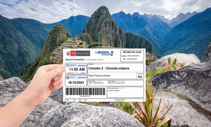 Machu Picchu F.A.Q:Machu Picchu Ticket, Entrance gate to Machu Picchu in Peru with visitors entering the Inca citadel surrounded by mountains and archaeological stone structures