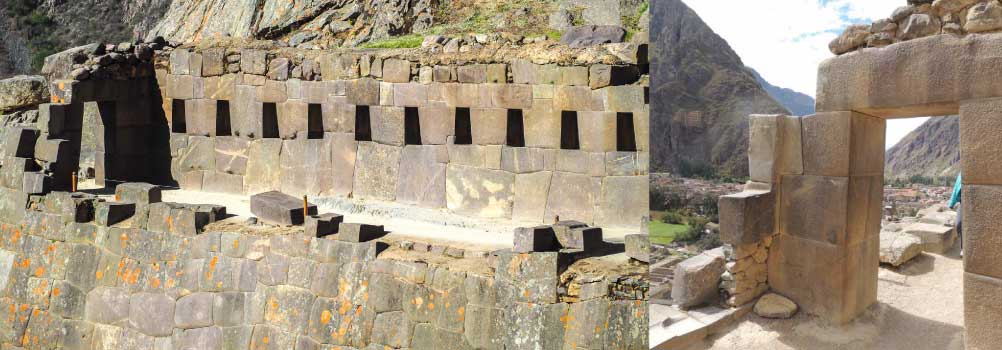 Ollantaytambo ruins in Peru with massive stone terraces, Inca fortress structures, and Sacred Valley mountains in the background