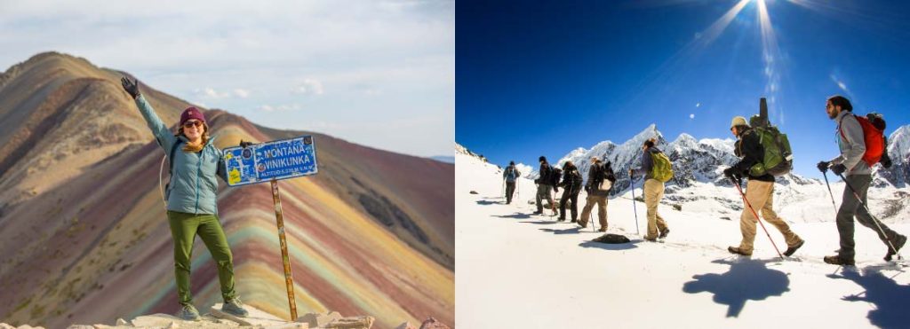 Rainbow Mountain and Ausangate Circuit,Hikers exploring Ausangate and Vinicunca Rainbow Mountain in the Peruvian Andes near Cusco